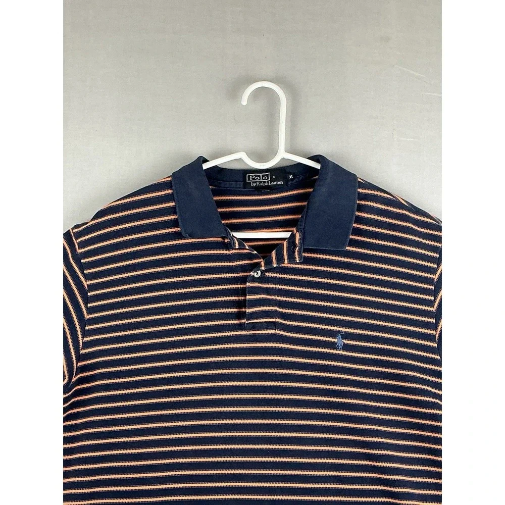 Polo Ralph Lauren Golf Shirt Men's Size XL Blue Orange Striped Short Sleeve